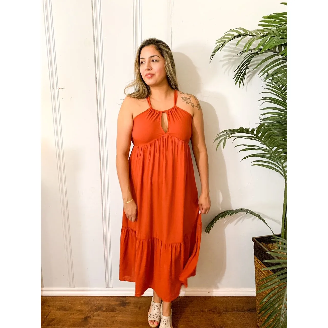 Feeling The Season Midi Dress- Light Rust