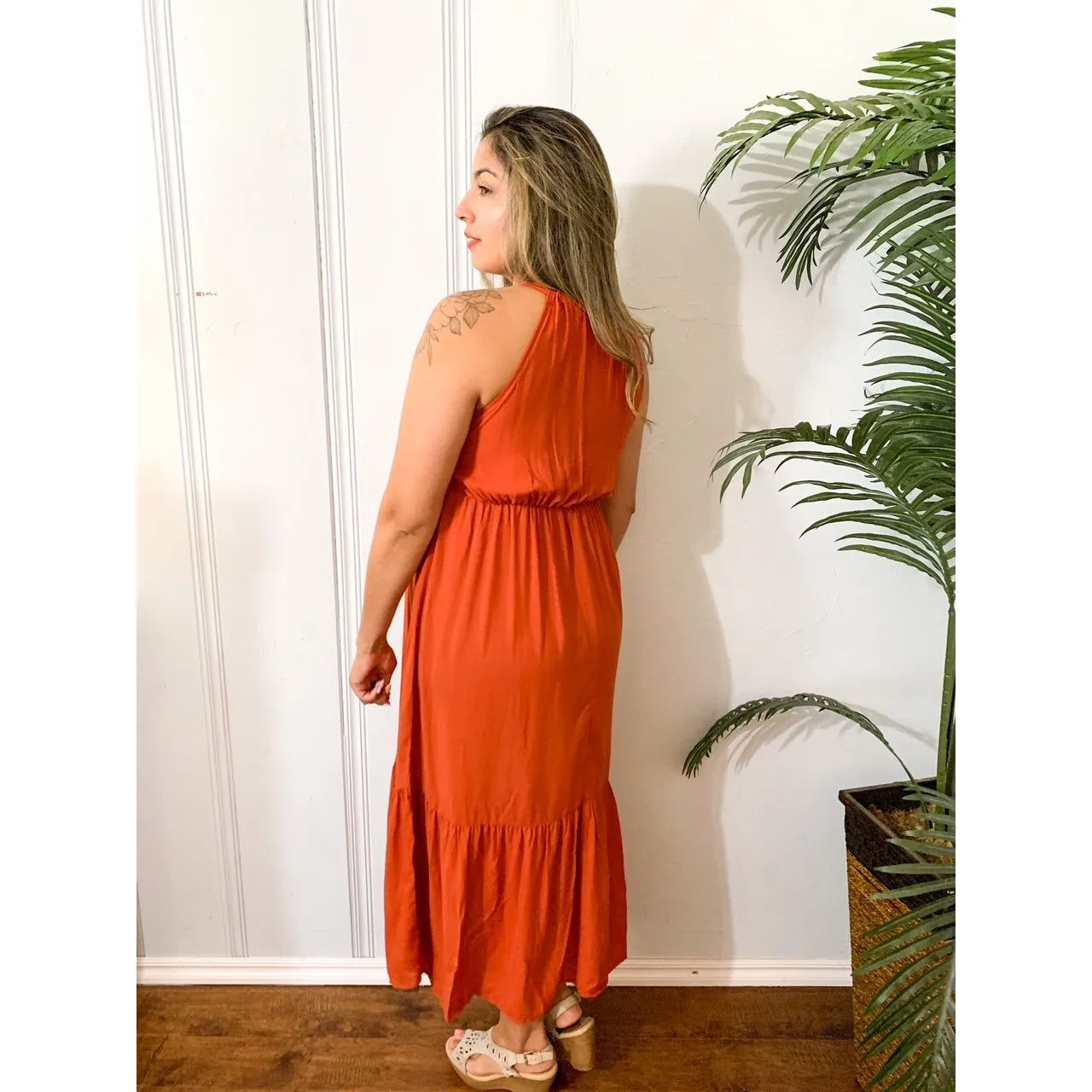 Feeling The Season Midi Dress- Light Rust