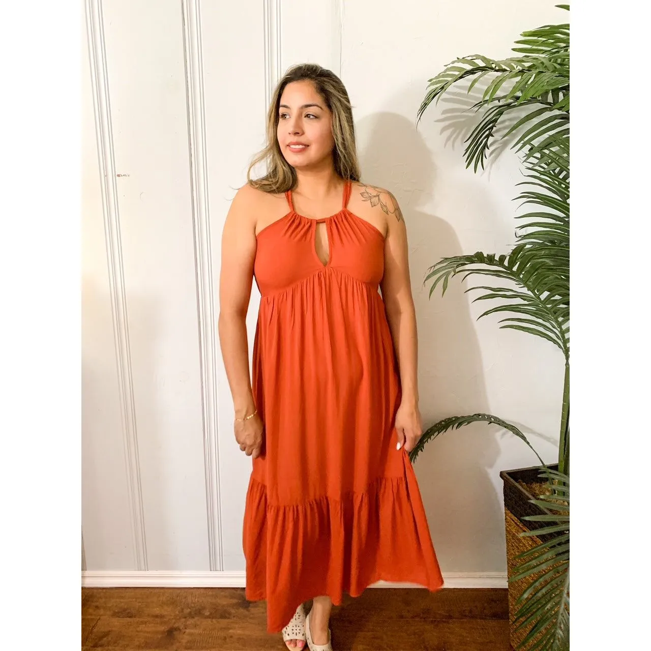 Feeling The Season Midi Dress- Light Rust