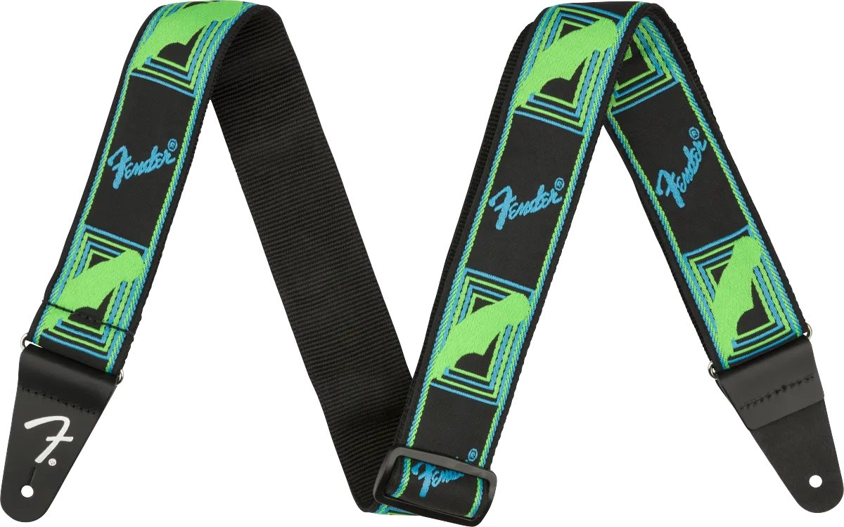 Fender Neon Monogrammed Strap, Blue and Green, 2"
