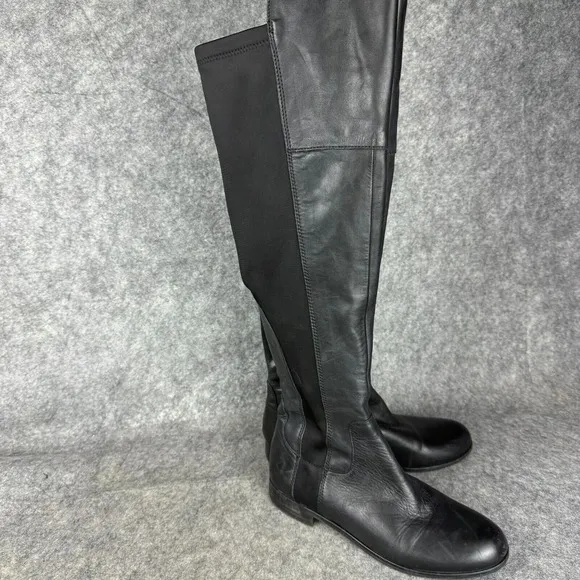 Franco Sarto Leather Elastic Over The Knee Flat Boots Sz 7 M Black