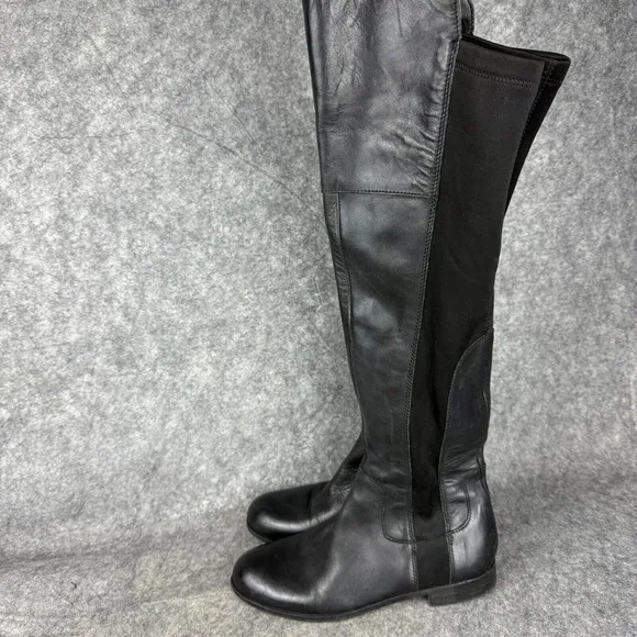 Franco Sarto Leather Elastic Over The Knee Flat Boots Sz 7 M Black
