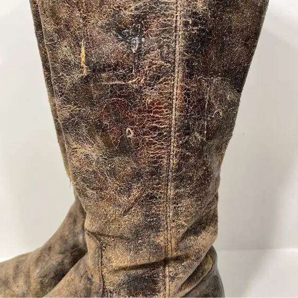 Frye Heavily Distressed Brown Knee High Boots
