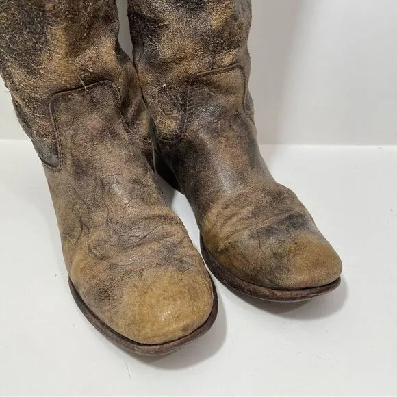 Frye Heavily Distressed Brown Knee High Boots
