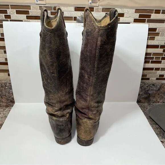 Frye Heavily Distressed Brown Knee High Boots