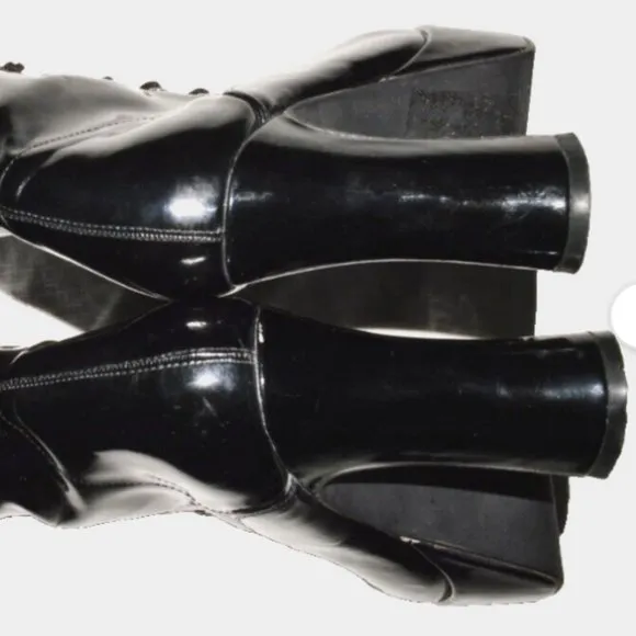 FUNTASMA PLEASER EXOTICA SZ 6 6.5 BLACK PATENT PLATFORM HEEL LACE UP BOOTS GOTH