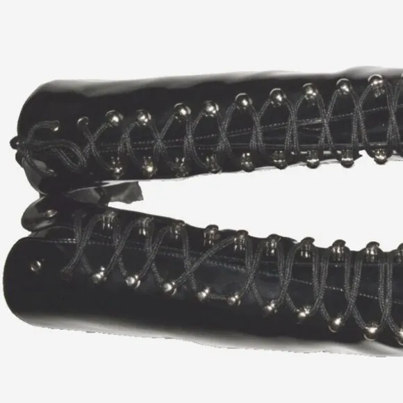 FUNTASMA PLEASER EXOTICA SZ 6 6.5 BLACK PATENT PLATFORM HEEL LACE UP BOOTS GOTH