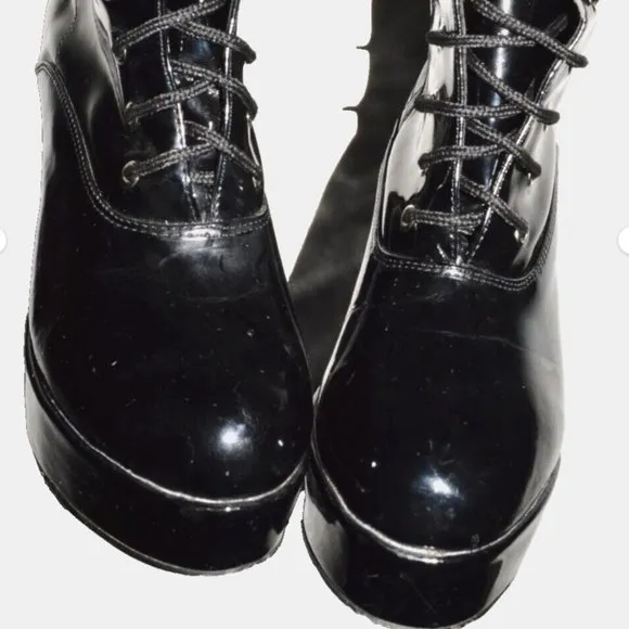 FUNTASMA PLEASER EXOTICA SZ 6 6.5 BLACK PATENT PLATFORM HEEL LACE UP BOOTS GOTH