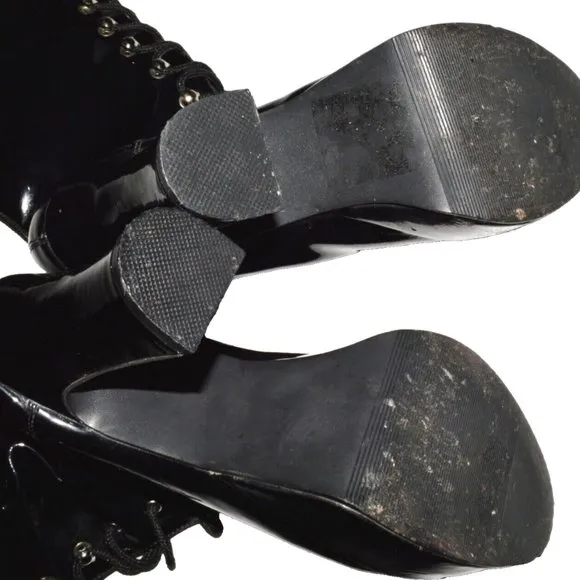 FUNTASMA PLEASER EXOTICA SZ 6 6.5 BLACK PATENT PLATFORM HEEL LACE UP BOOTS GOTH