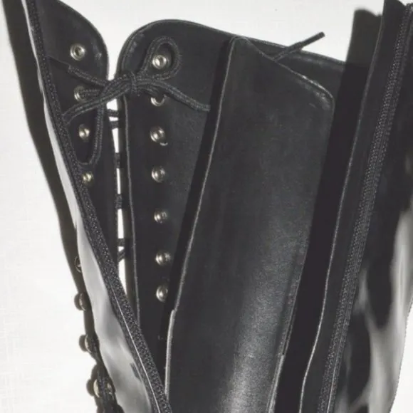 FUNTASMA PLEASER EXOTICA SZ 6 6.5 BLACK PATENT PLATFORM HEEL LACE UP BOOTS GOTH