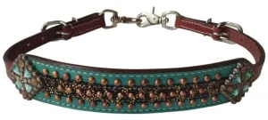 Gold Metallic cheetah print wither strap with teal accent and beading
