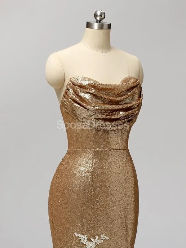 Gold Sequin Sweetheart Mermaid Cheap Bridesmaid Dresses Online, WG597