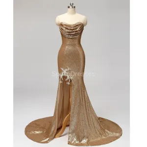 Gold Sequin Sweetheart Mermaid Cheap Bridesmaid Dresses Online, WG597