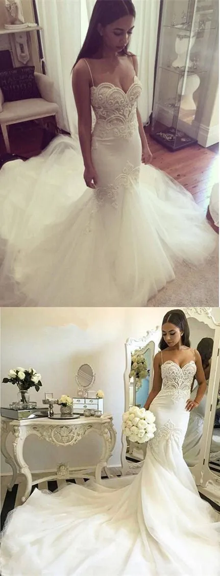 Gorgeous Mermaid Spaghetti Strap Charming Long Wedding Dress, BG51609