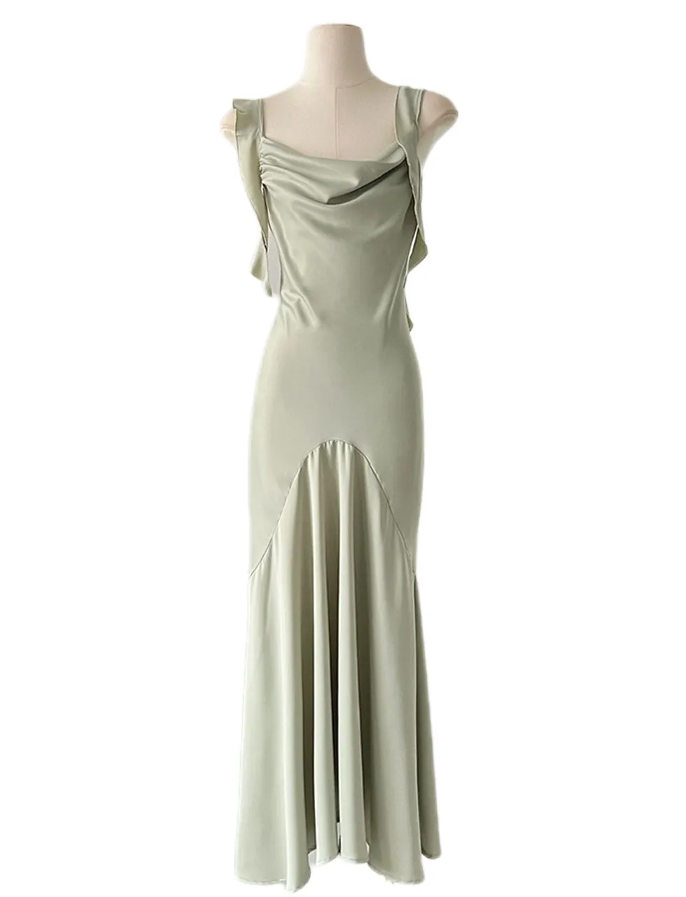 Green Spaghetti Strap Ruffles Bodycon Dress Sexy Gown Party Dress