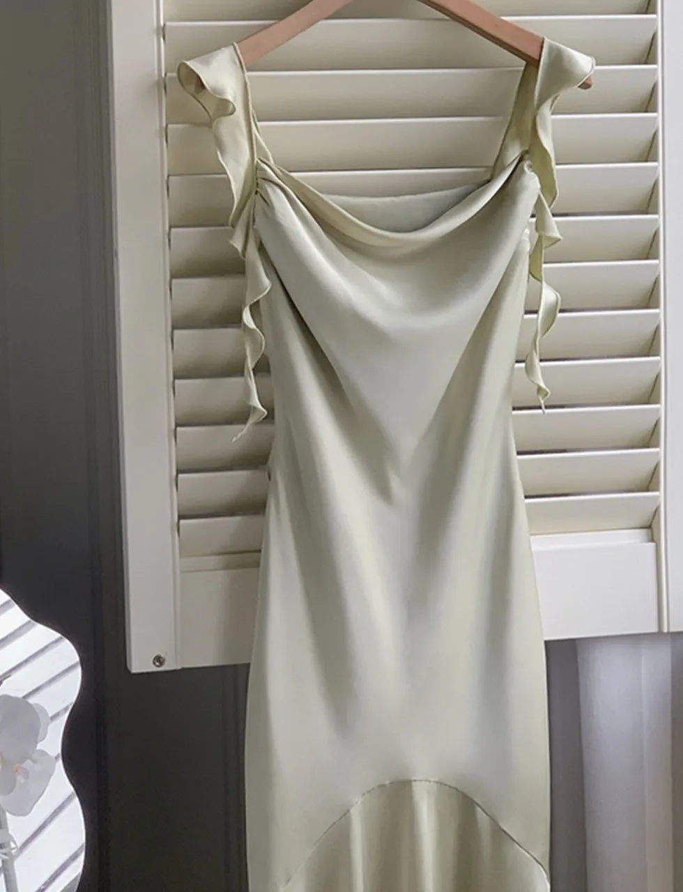 Green Spaghetti Strap Ruffles Bodycon Dress Sexy Gown Party Dress