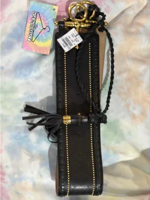 Gucci Black Leather and Gold Studded Belt with Large Leather Tassels