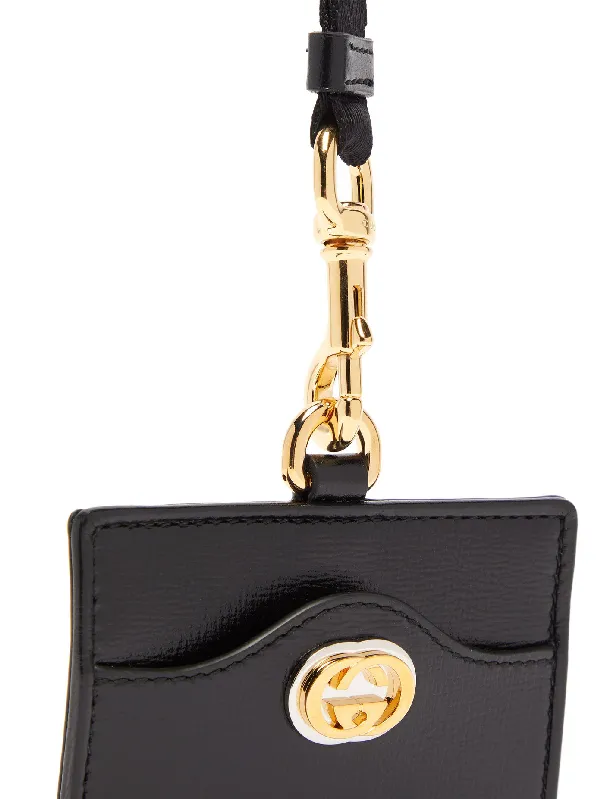 Gucci Marina GG Leather Cardholder with Strap in Black