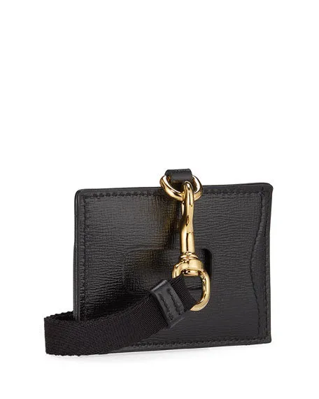 Gucci Marina GG Leather Cardholder with Strap in Black