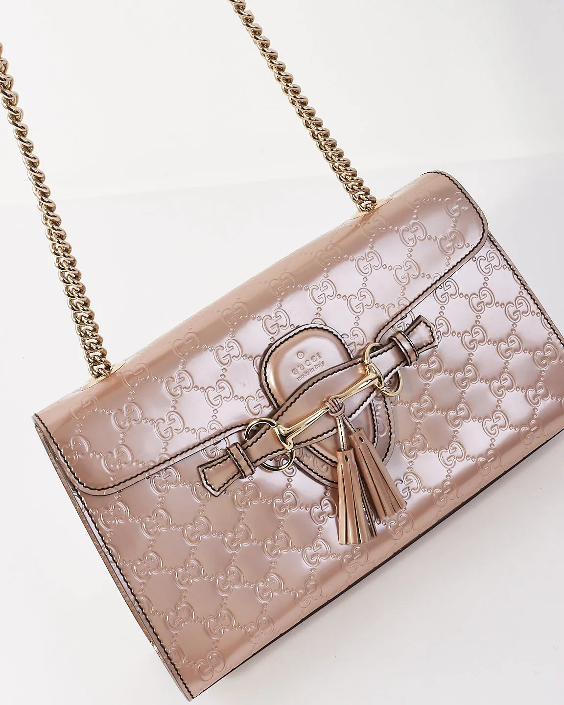 Gucci Pink guccissima Patent Leather Emily Chain Flap Shoulder Bag