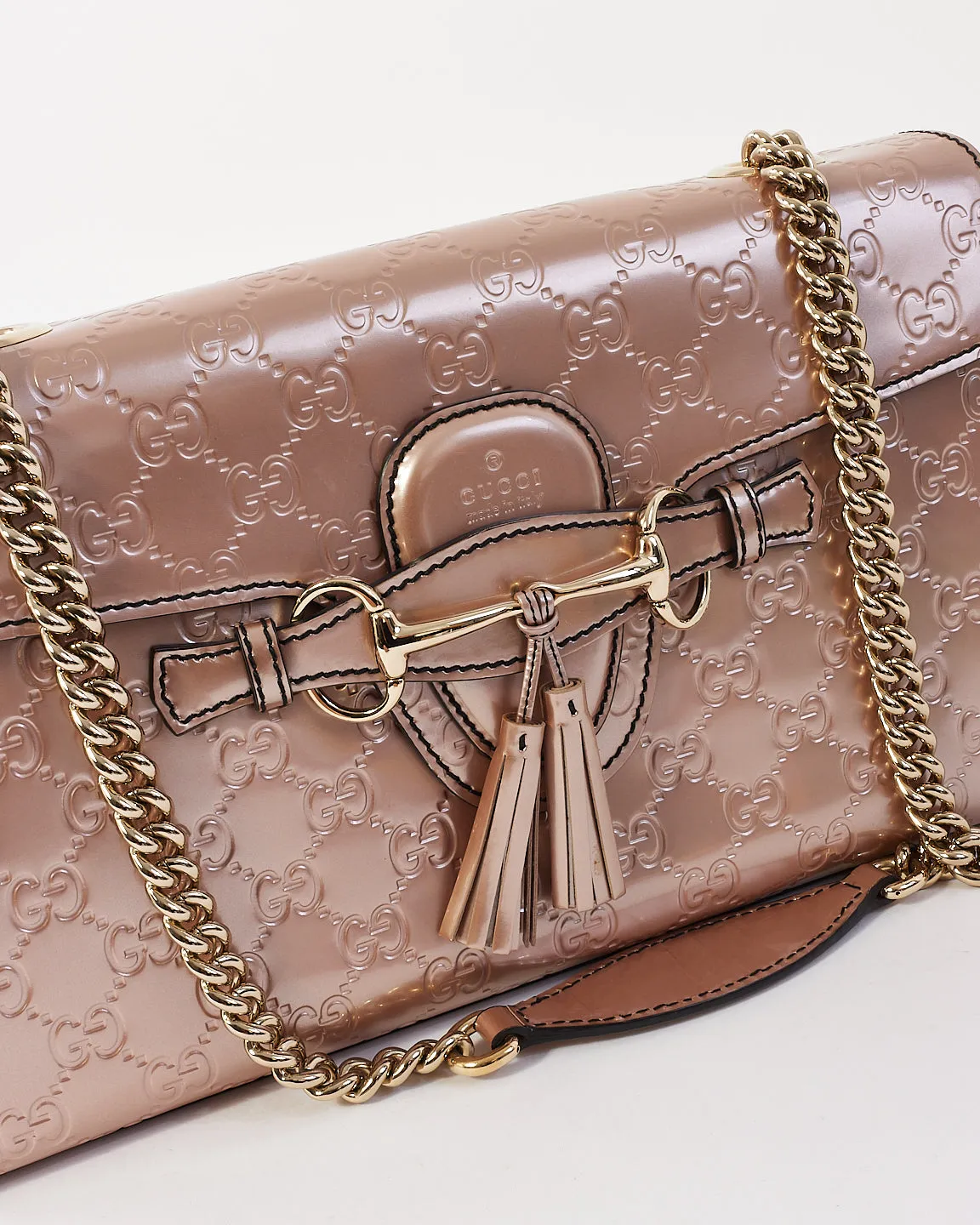 Gucci Pink guccissima Patent Leather Emily Chain Flap Shoulder Bag