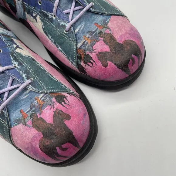 Icon Native American Graphic Print Short Boots Leather Women Sz 9M USA Artsy