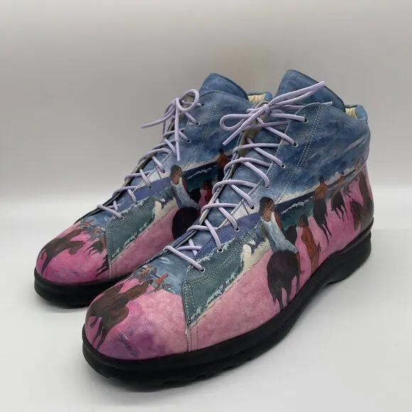 Icon Native American Graphic Print Short Boots Leather Women Sz 9M USA Artsy