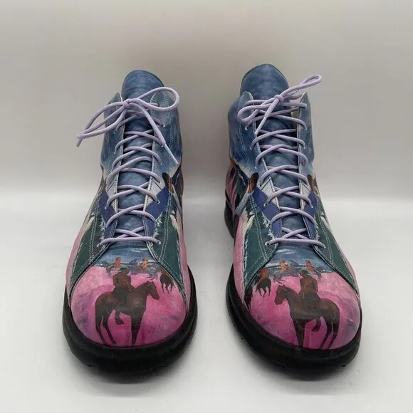 Icon Native American Graphic Print Short Boots Leather Women Sz 9M USA Artsy