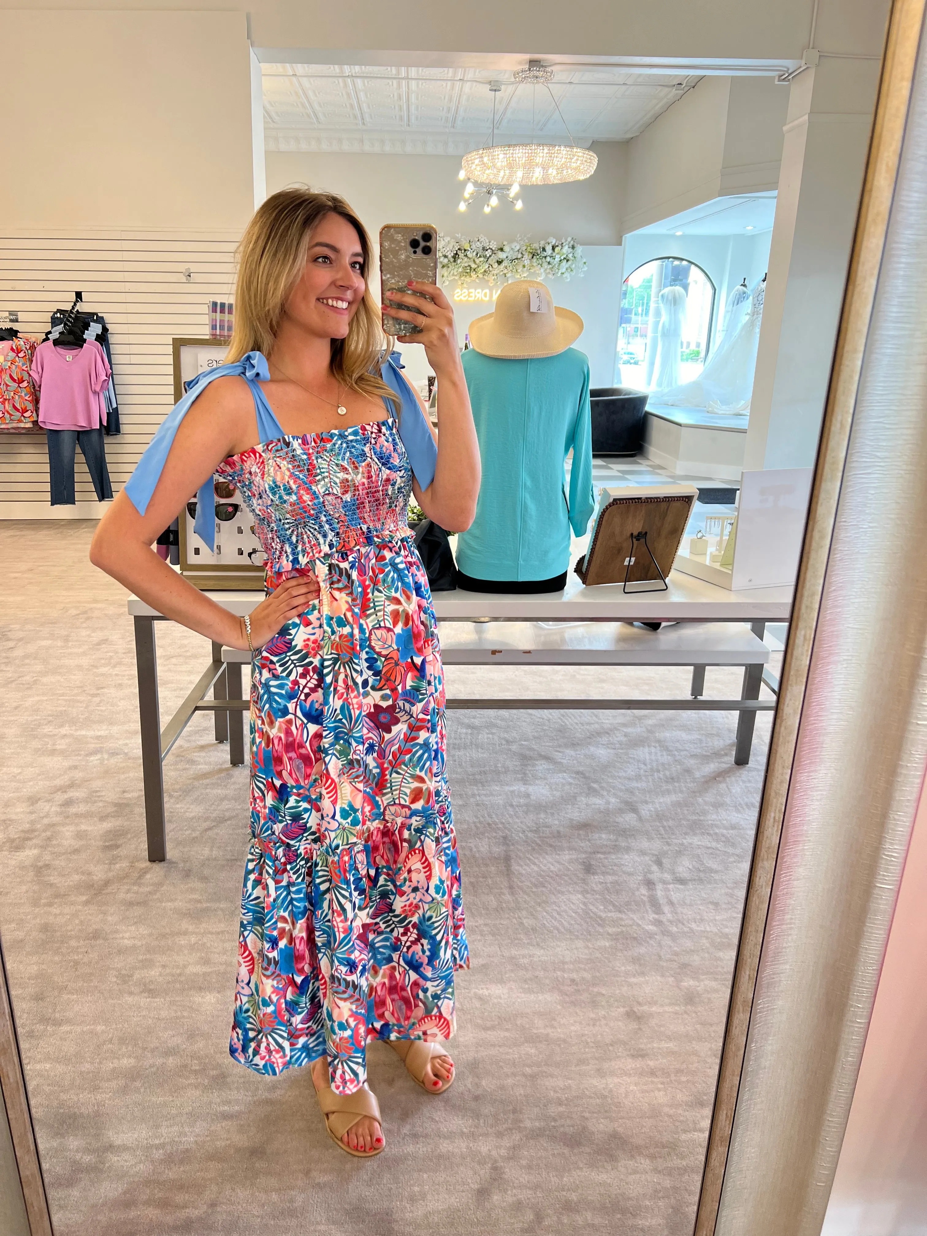 Jade Ribbon Smocked Dress