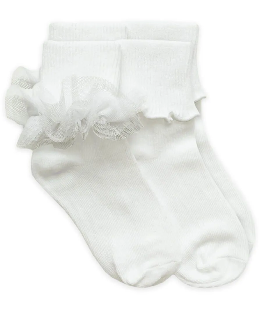Jefferies 2pk Ruffle Lace & Ripple Edge Turn Cuff Socks