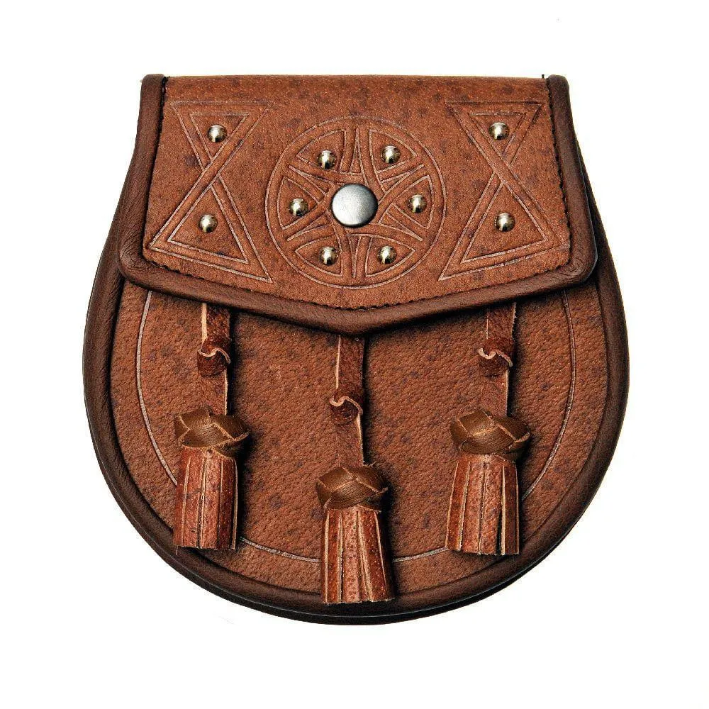 Khaki Leather Circular Studded Design Sporran