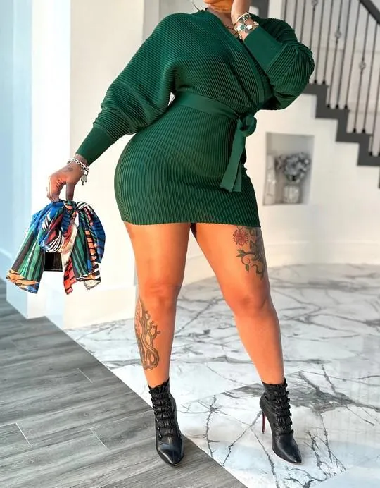 lace-up ribbed knit dress