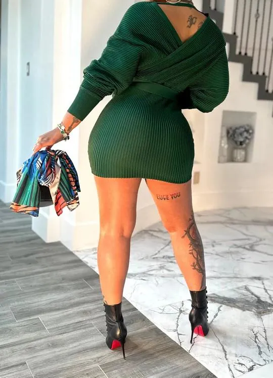 lace-up ribbed knit dress