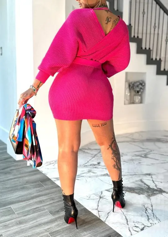 lace-up ribbed knit dress