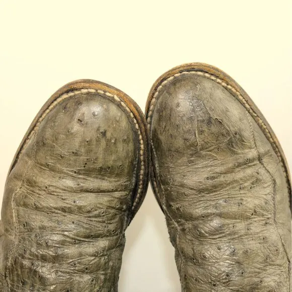 Laramie Cowboy Boots Gray Ostrich Leather Mens 7.5