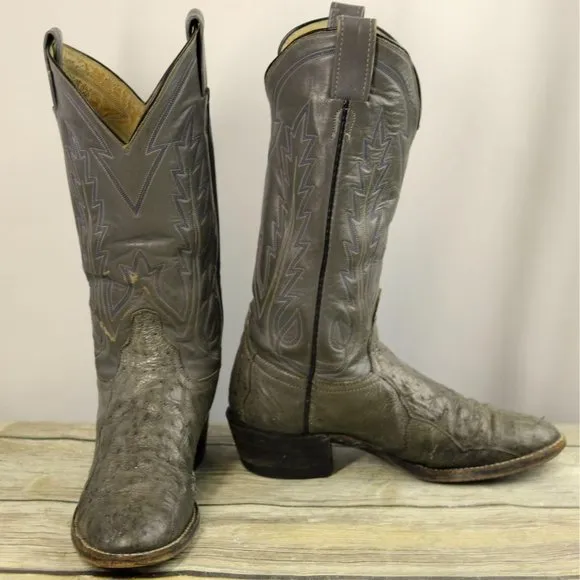 Laramie Cowboy Boots Gray Ostrich Leather Mens 7.5