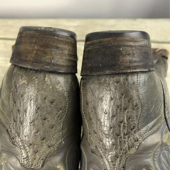 Laramie Cowboy Boots Gray Ostrich Leather Mens 7.5