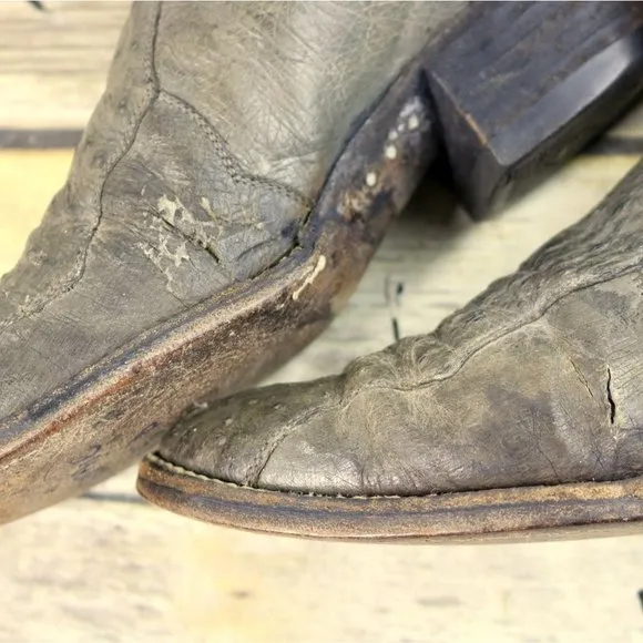 Laramie Cowboy Boots Gray Ostrich Leather Mens 7.5