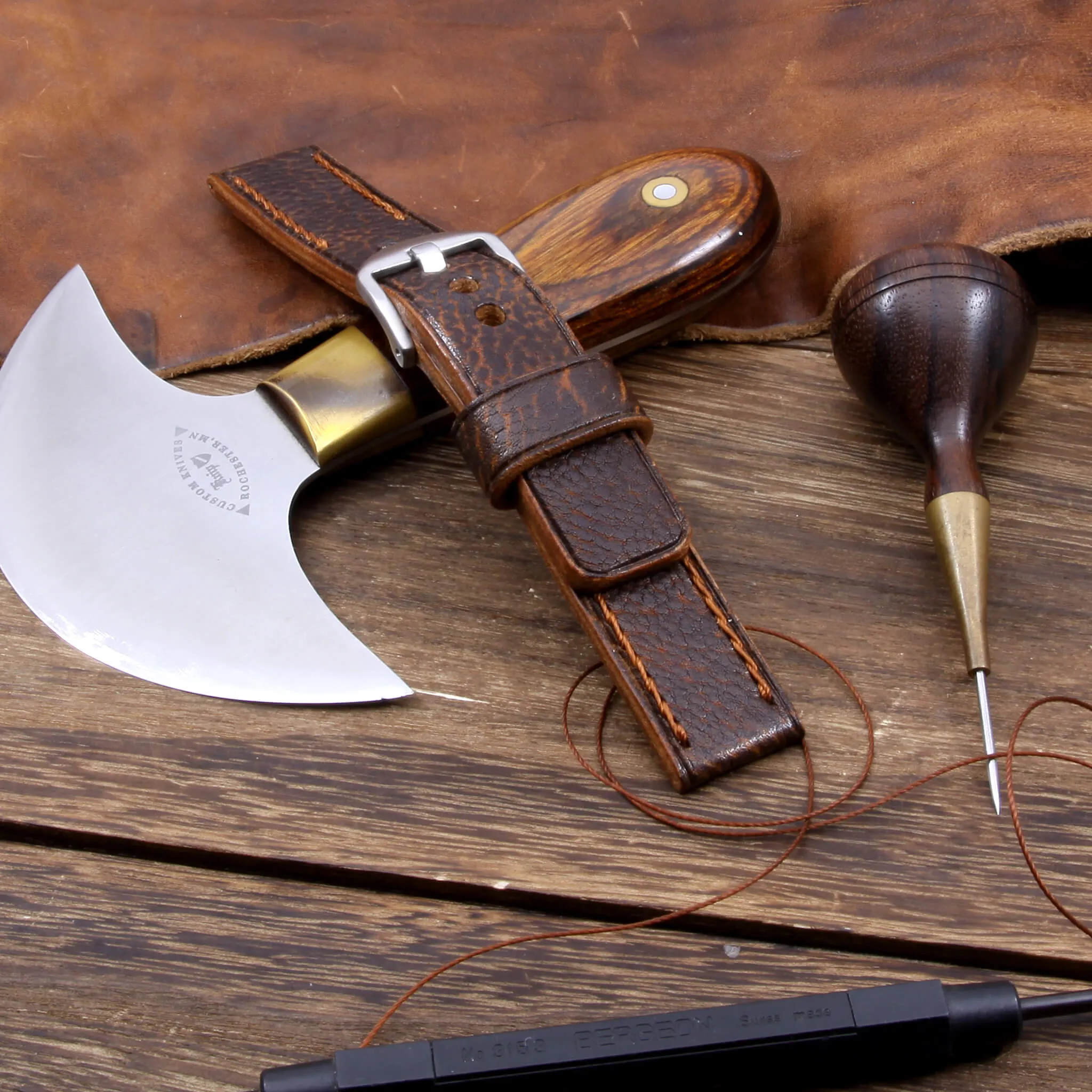 Leather Watch Strap, Gobi Cognac | Chain Stitch