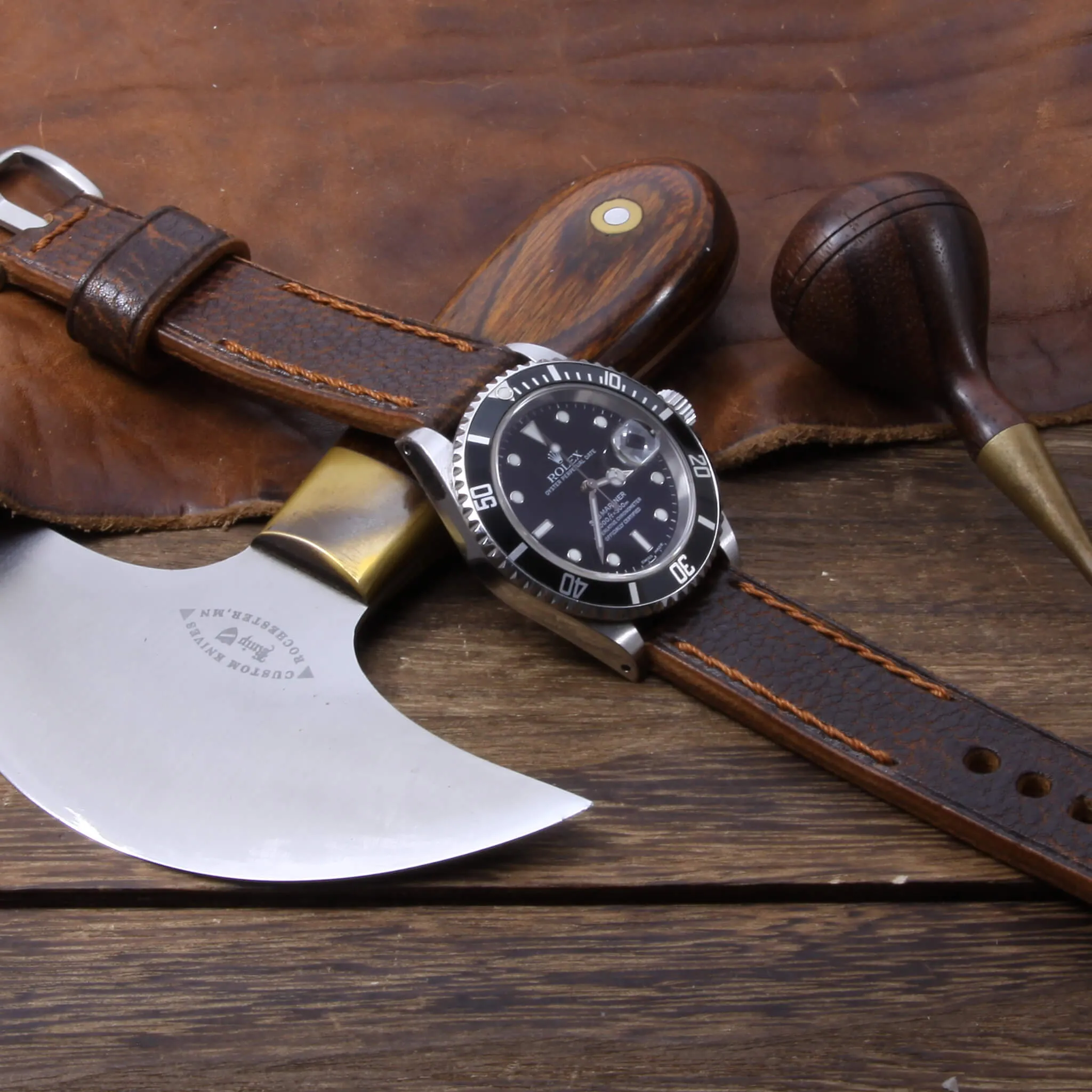 Leather Watch Strap, Gobi Cognac | Chain Stitch