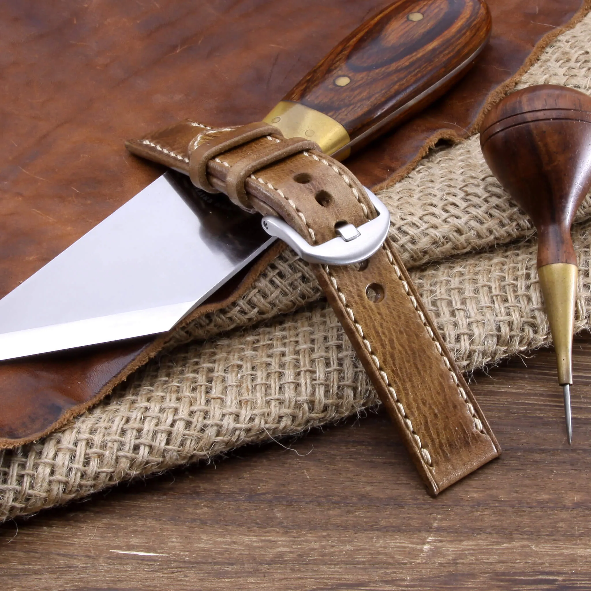 Leather Watch Strap, Military 102  | Full Stitch