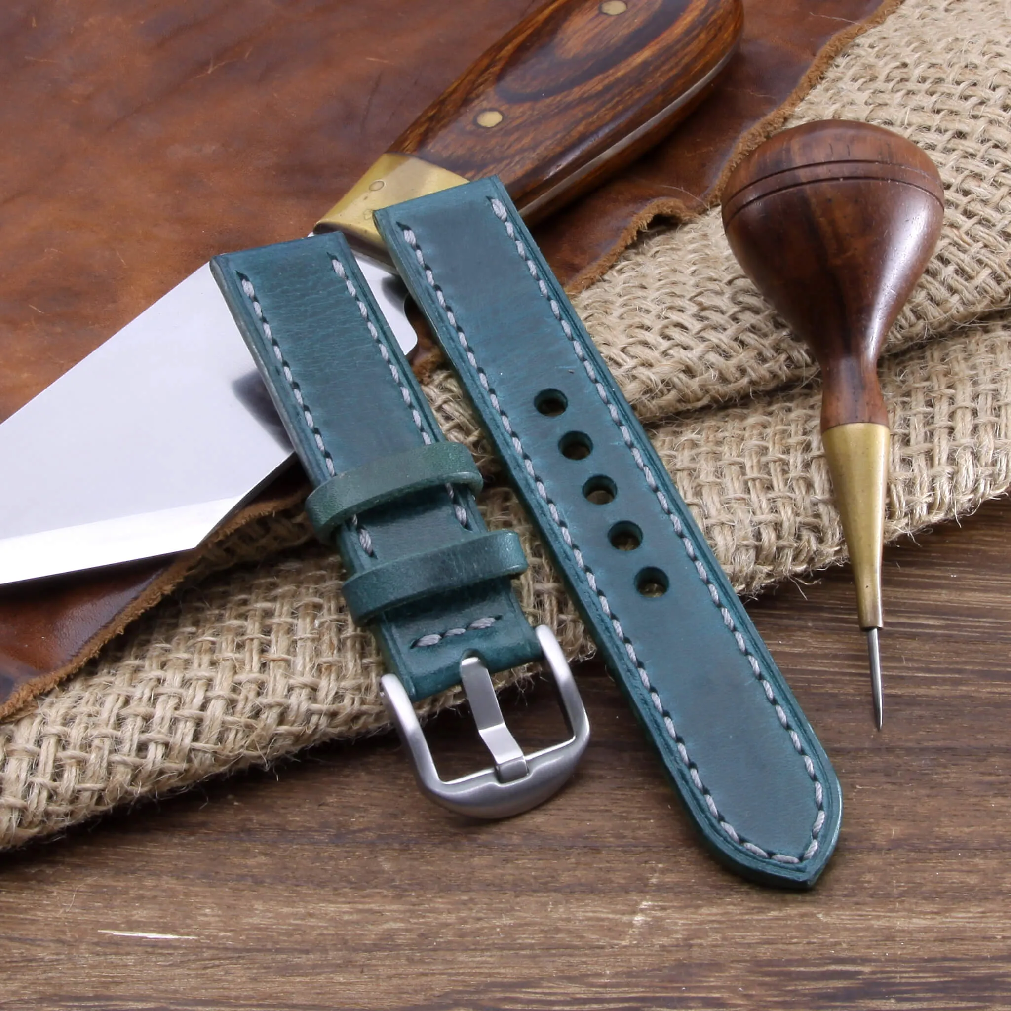 Leather Watch Strap, Military 106  | Full Stitch
