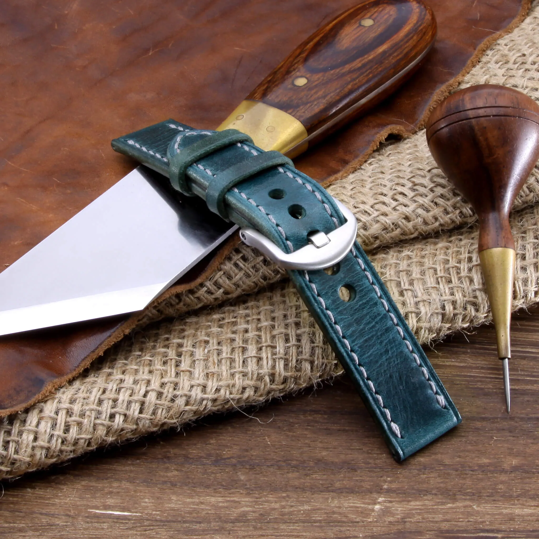 Leather Watch Strap, Military 106  | Full Stitch