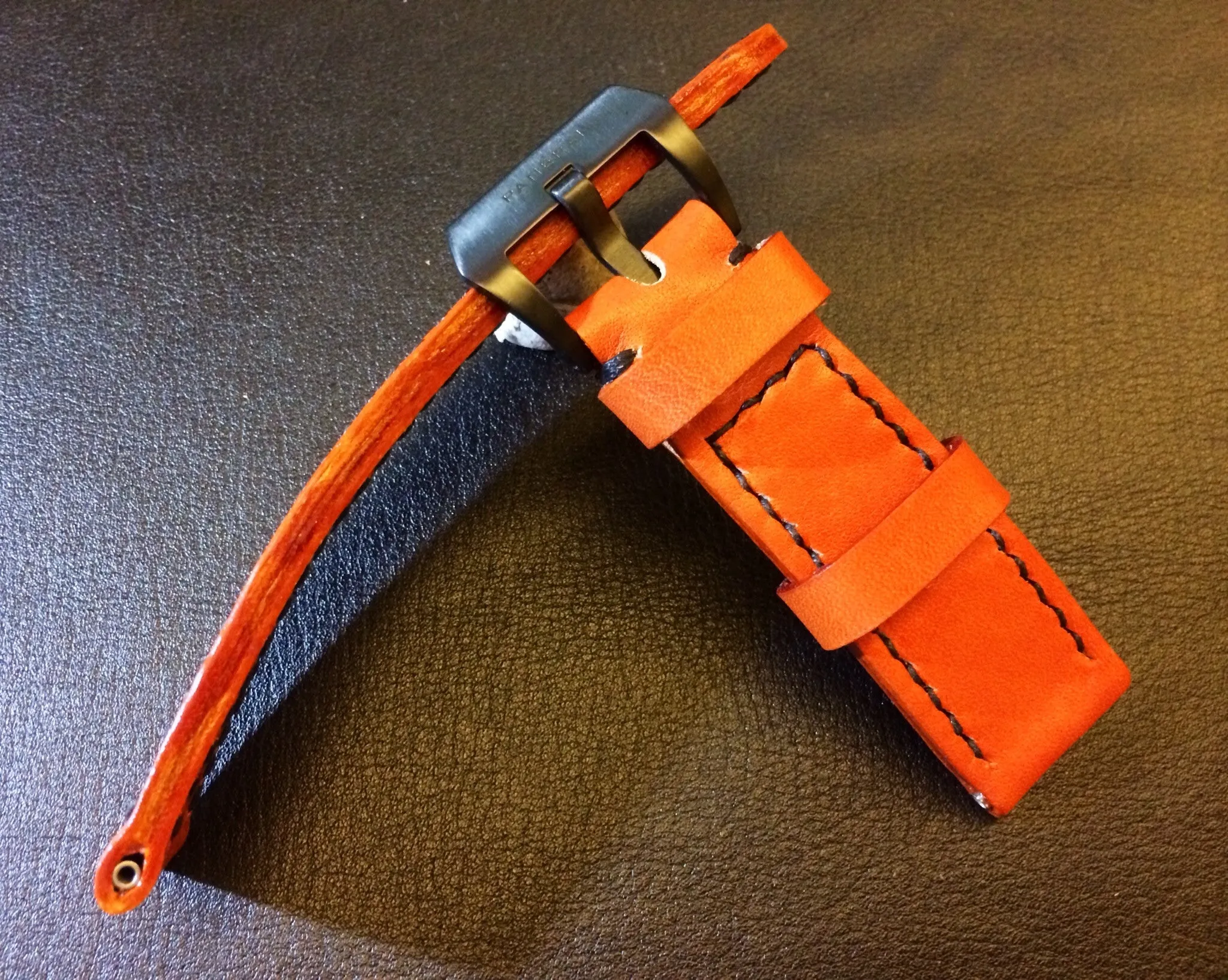 Leather Watch Strap, Panerai Watch Strap, Orange Watch Band for 24mm or 26mm lug, Replacement Watch Band