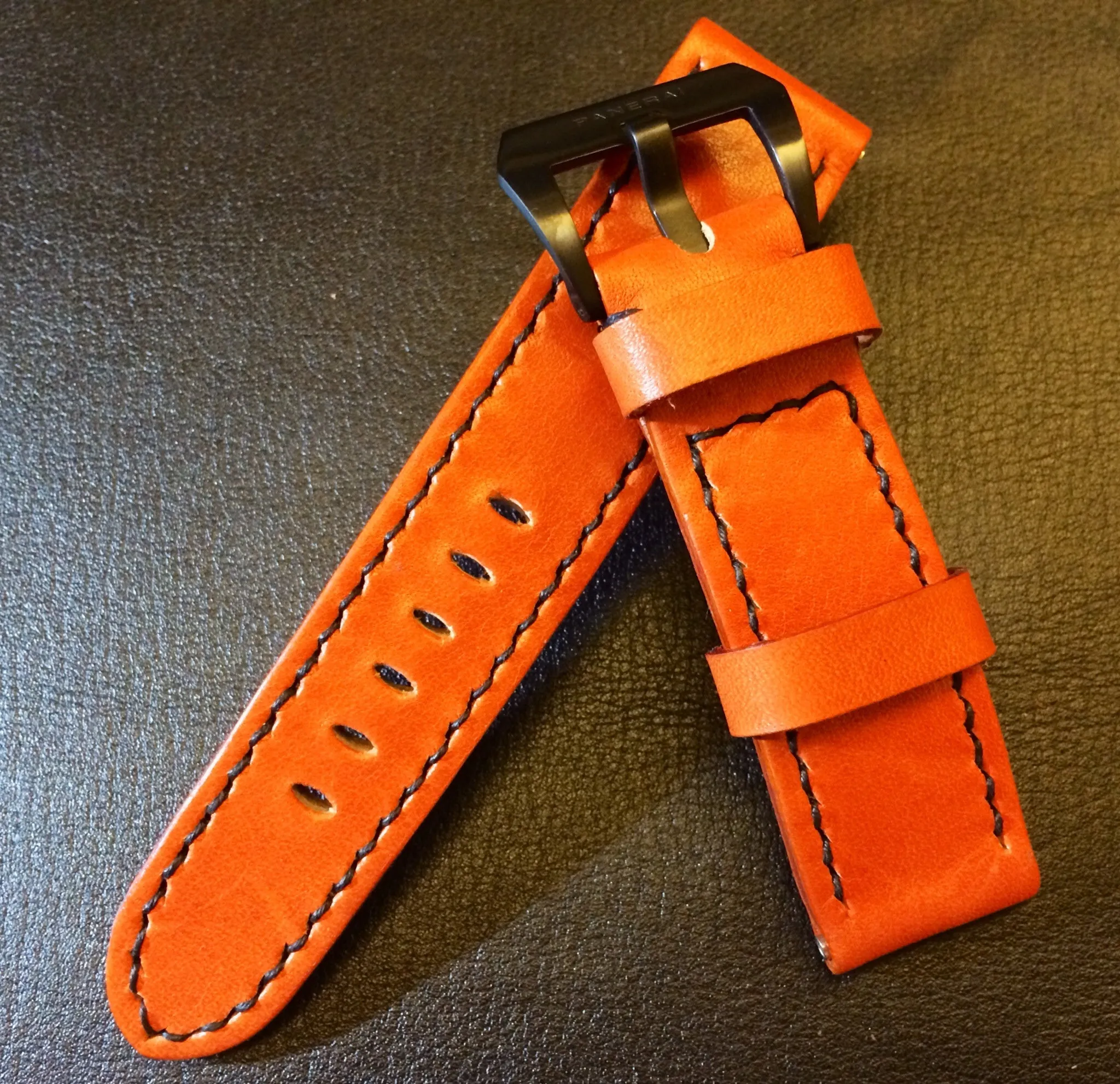 Leather Watch Strap, Panerai Watch Strap, Orange Watch Band for 24mm or 26mm lug, Replacement Watch Band