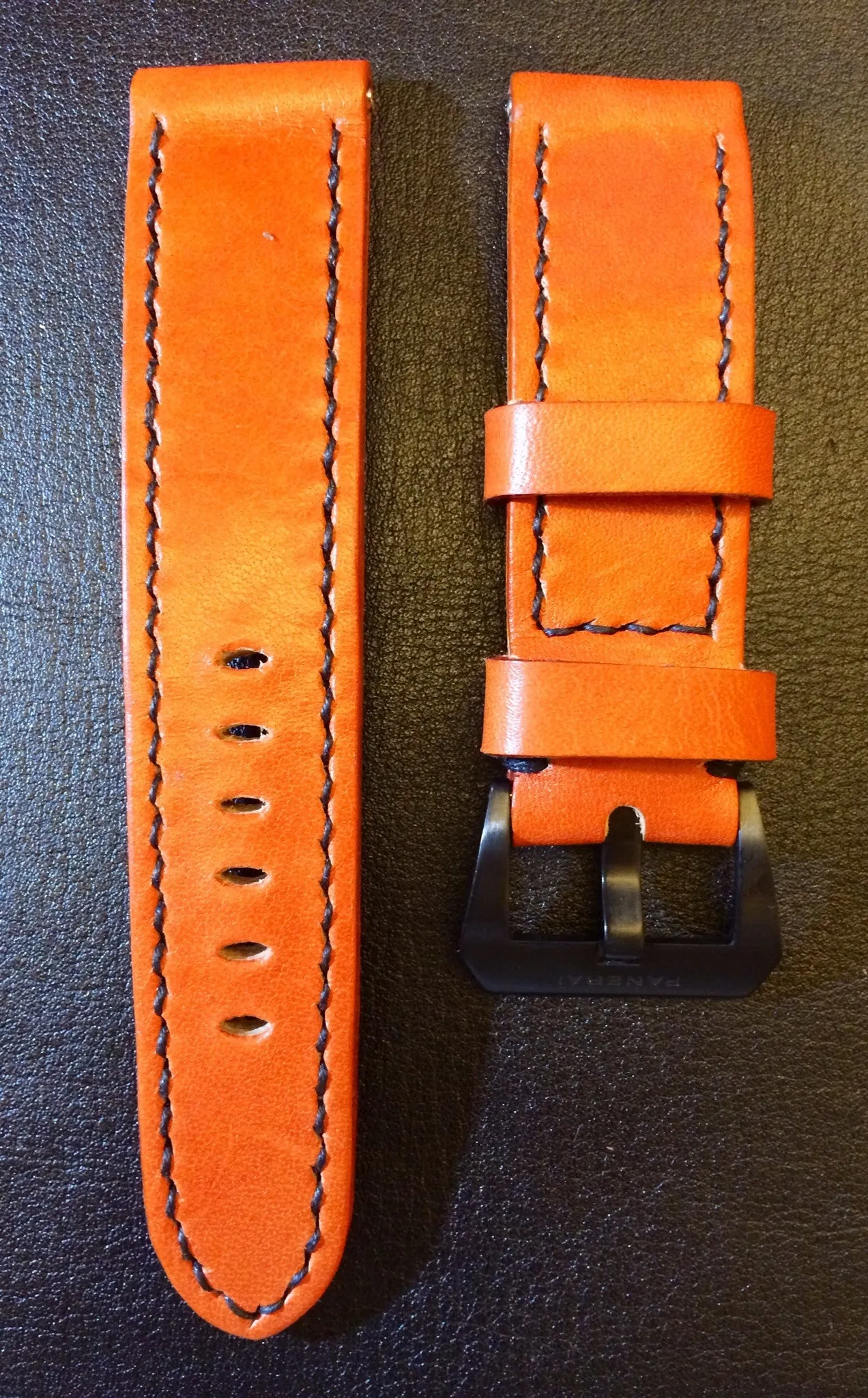 Leather Watch Strap, Panerai Watch Strap, Orange Watch Band for 24mm or 26mm lug, Replacement Watch Band