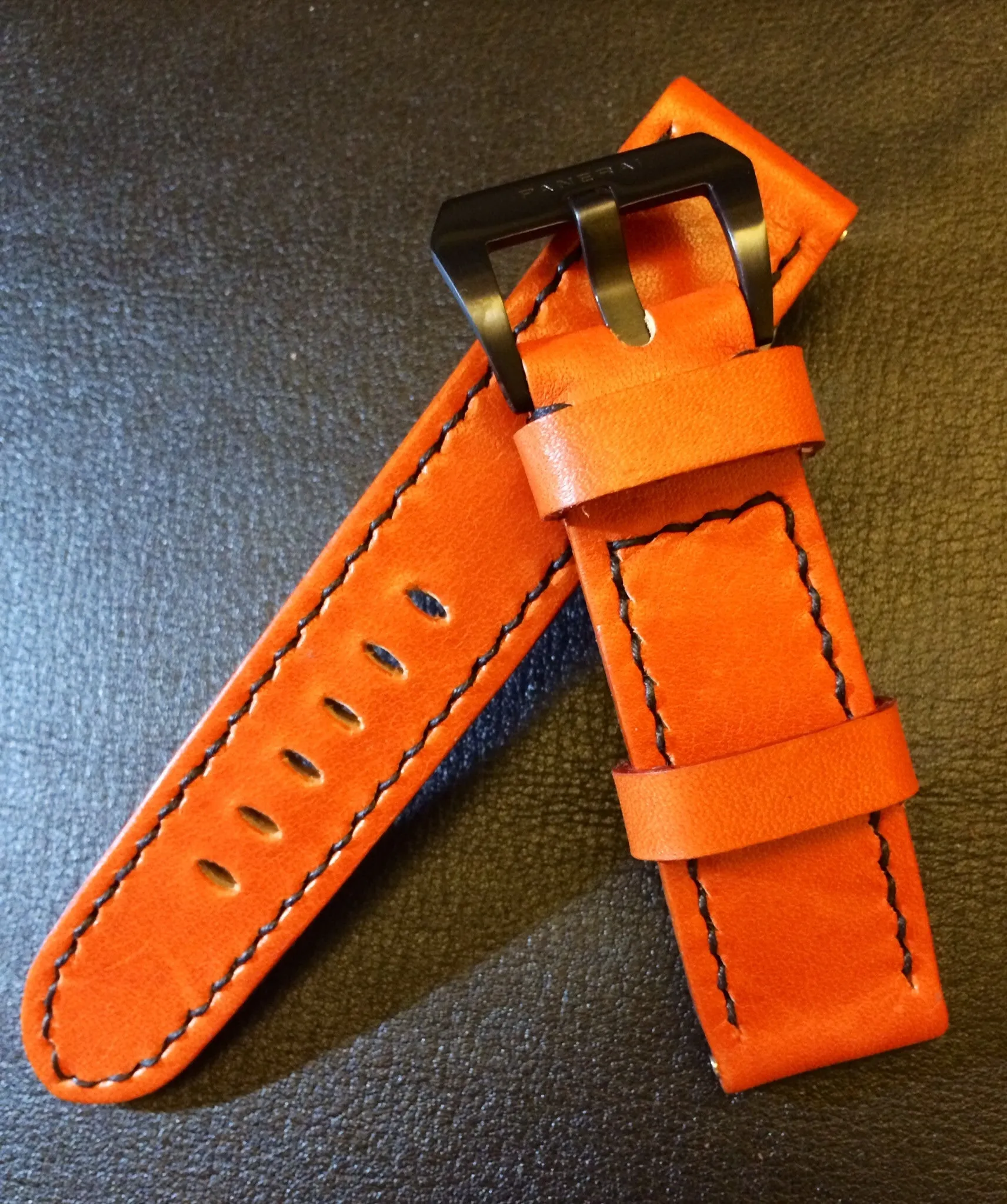 Leather Watch Strap, Panerai Watch Strap, Orange Watch Band for 24mm or 26mm lug, Replacement Watch Band
