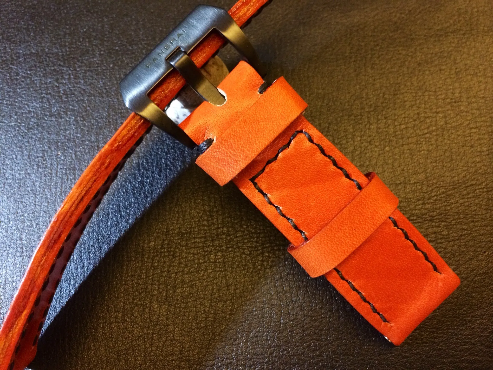 Leather Watch Strap, Panerai Watch Strap, Orange Watch Band for 24mm or 26mm lug, Replacement Watch Band