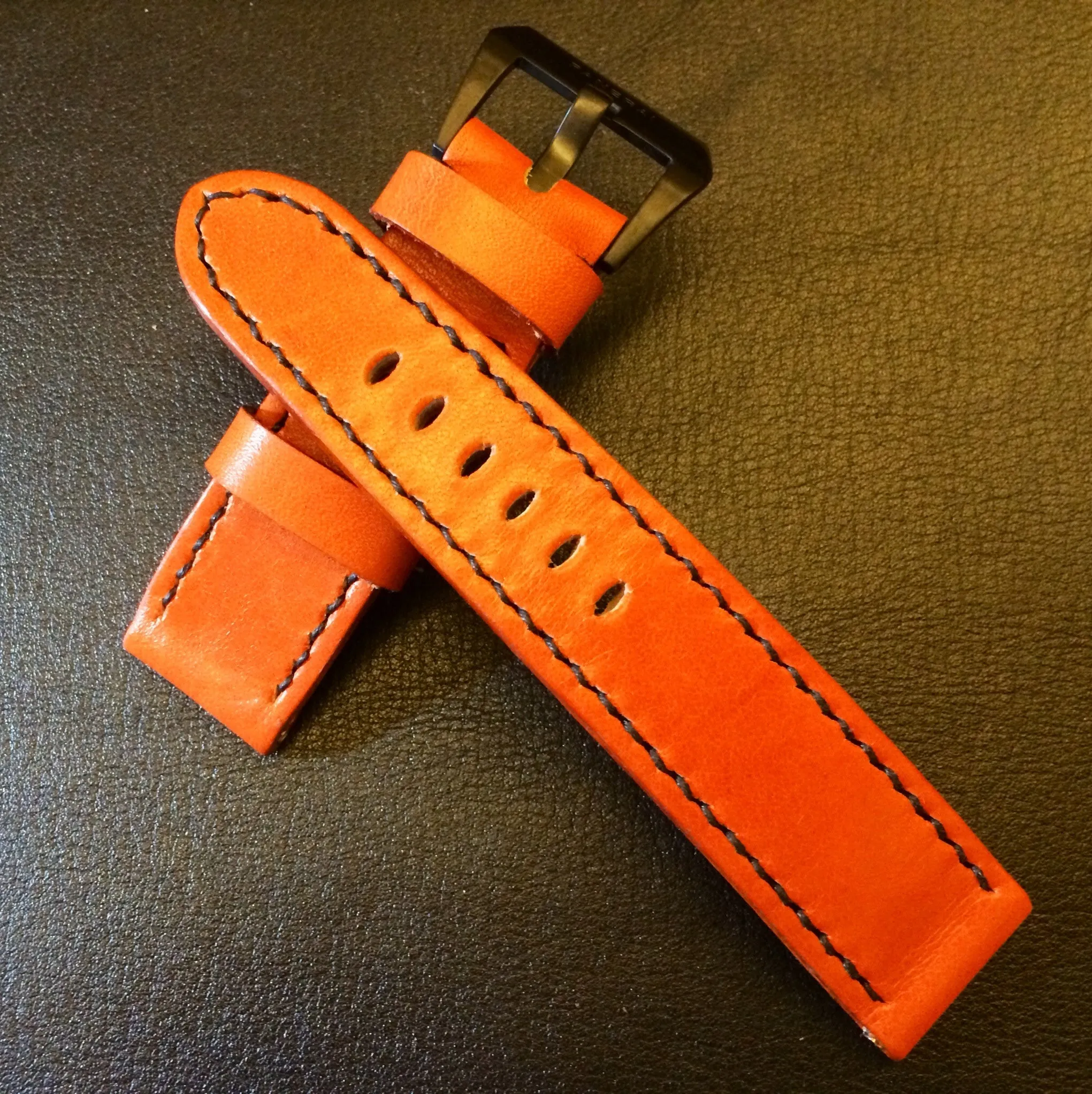 Leather Watch Strap, Panerai Watch Strap, Orange Watch Band for 24mm or 26mm lug, Replacement Watch Band
