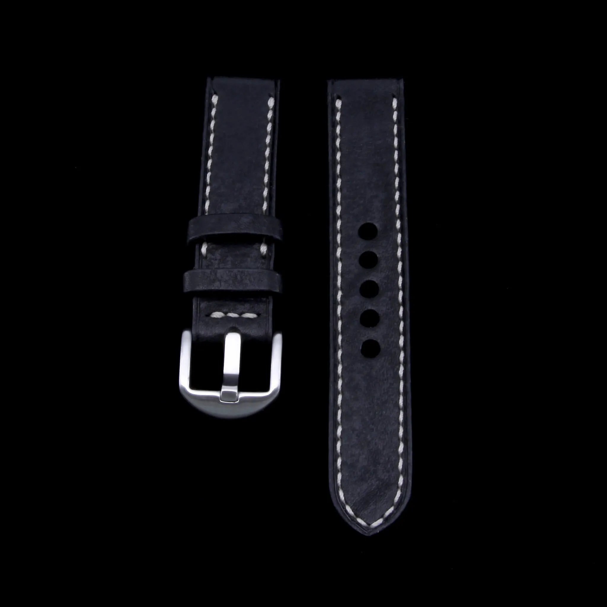 Leather Watch Strap, Vintage Nero (Black)  | Full Stitch